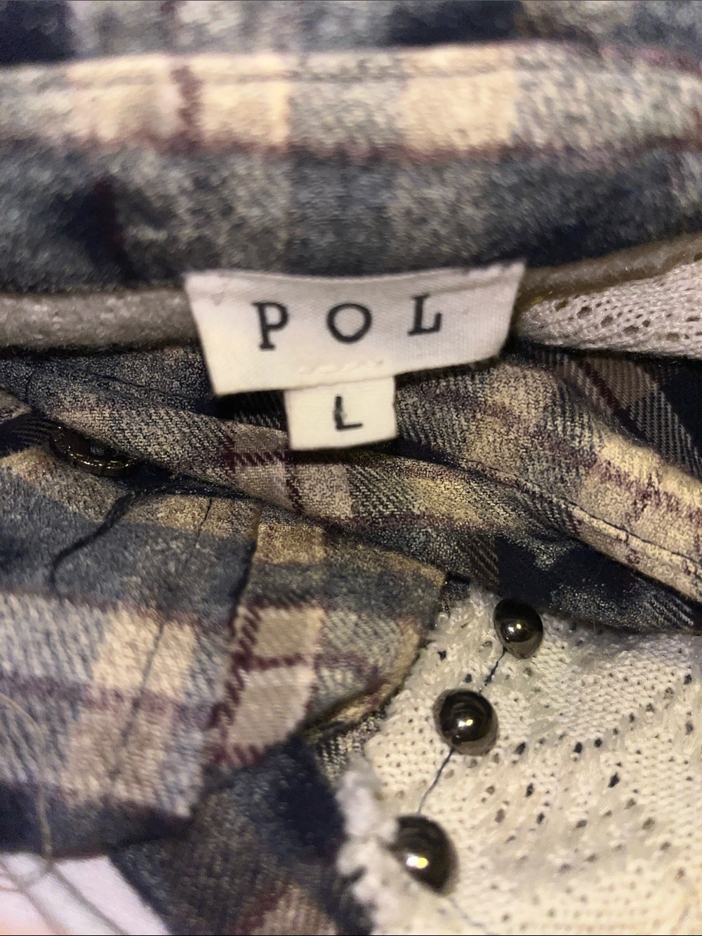 🌸POL L  Blue and Cream Patchwork Plaid Button-Down Shirt P003 - Picture 7 of 7